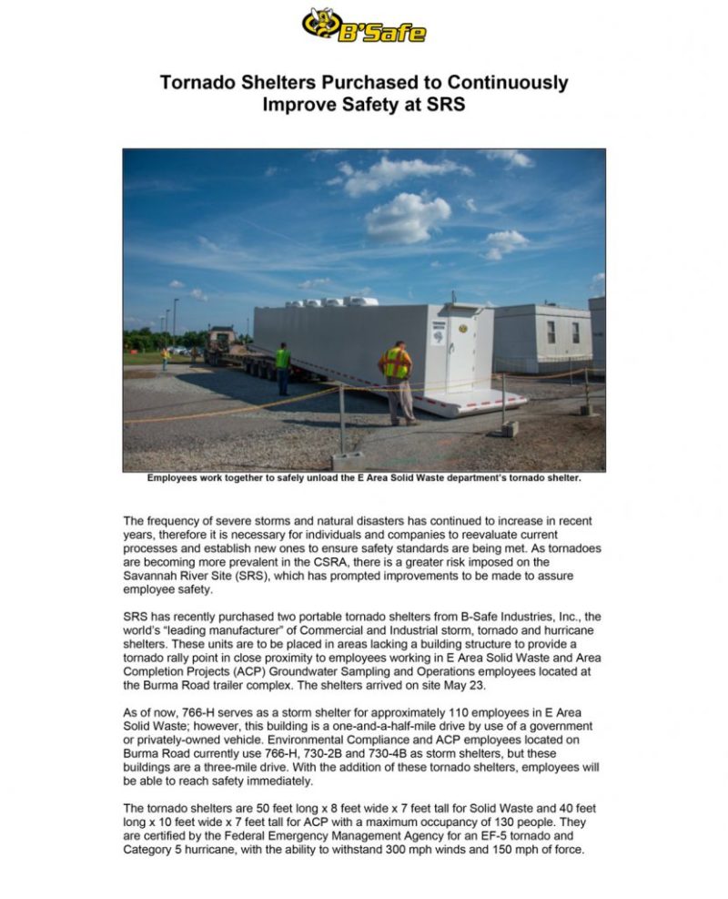 Press Release – B’Safe™ Shelters